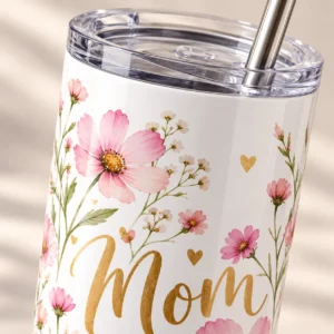 Wildflower Mom 20 oz Skinny Tumbler — detail design mockup