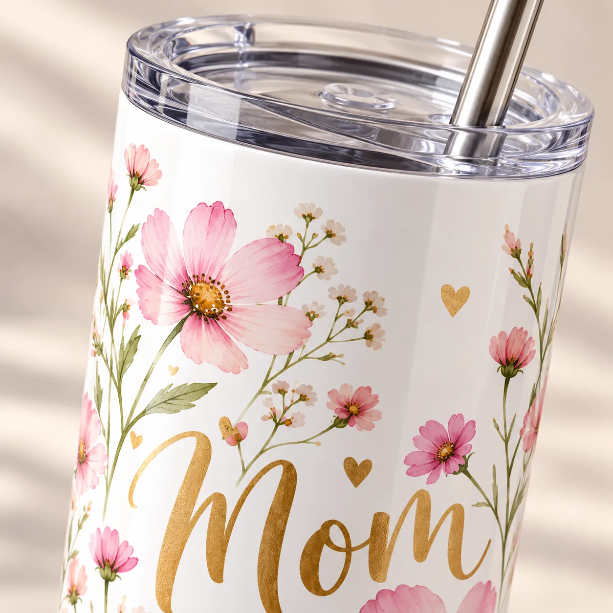 Wildflower Mom 20 oz Skinny Tumbler — detail design mockup