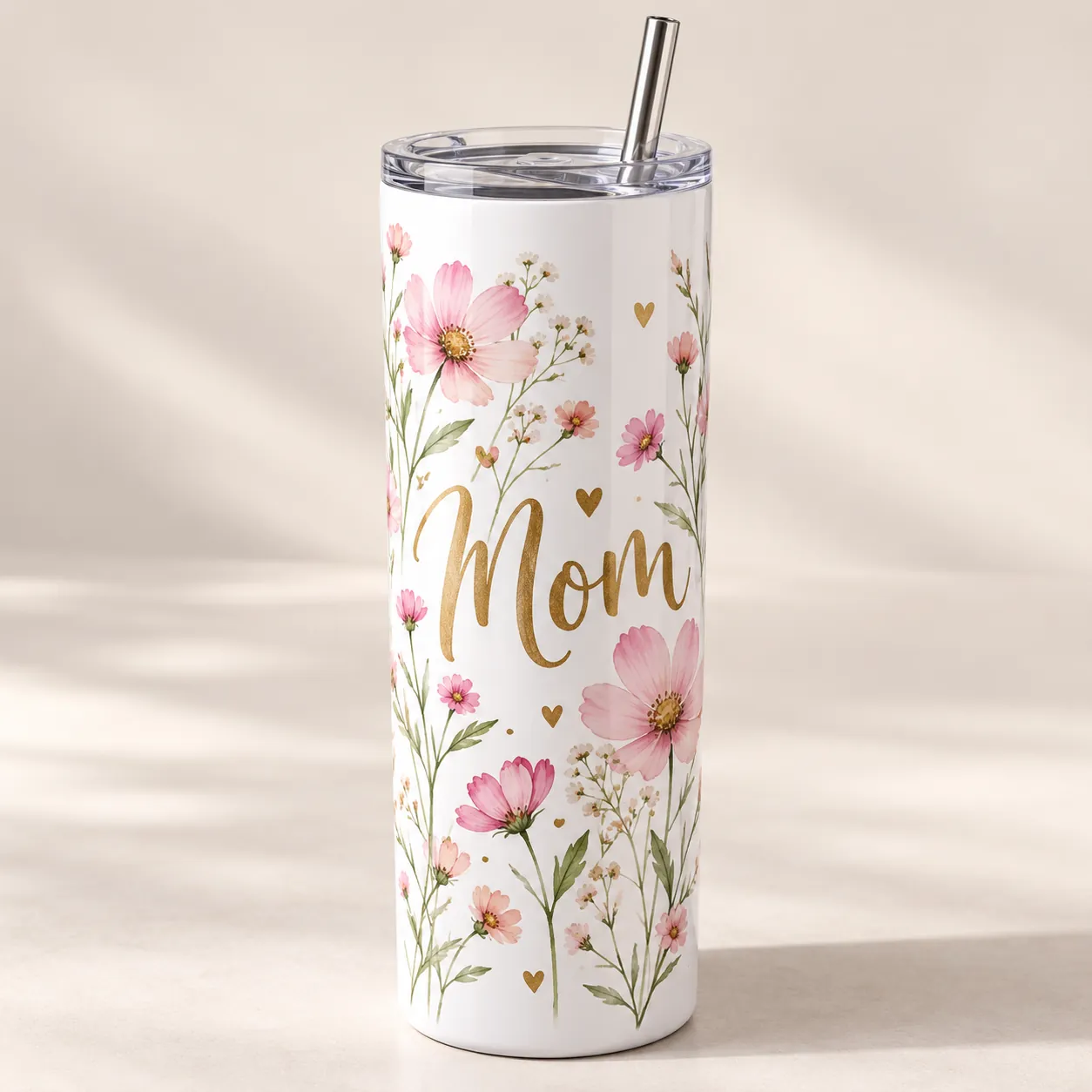 Wildflower Mom 20 oz Skinny Tumbler — main design mockup