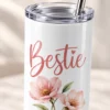 Bestie Blooms 20 oz Skinny Tumbler — detail design mockup