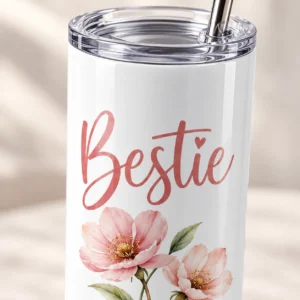Bestie Blooms 20 oz Skinny Tumbler — detail design mockup