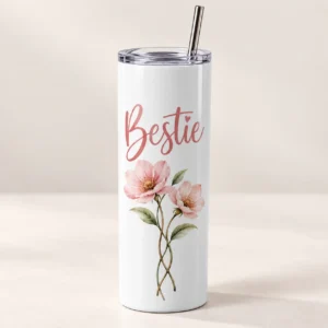 Bestie Blooms 20 oz Skinny Tumbler — main design mockup