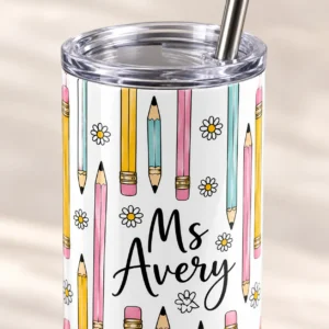 Teacher Pencil 20 oz Skinny Tumbler — detail design mockup