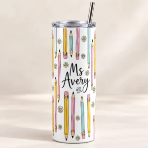Teacher Pencil 20 oz Skinny Tumbler — main design mockup