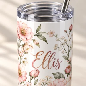 Birthday Petals 20 oz Skinny Tumbler — detail design mockup