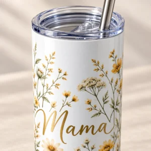 Mama Meadow 20 oz Skinny Tumbler — detail design mockup