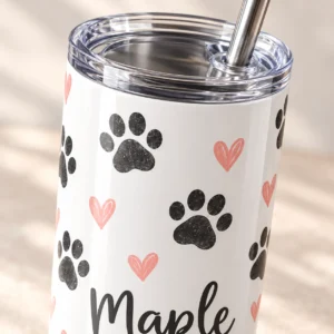 Pawprint Name 20 oz Skinny Tumbler — detail design mockup