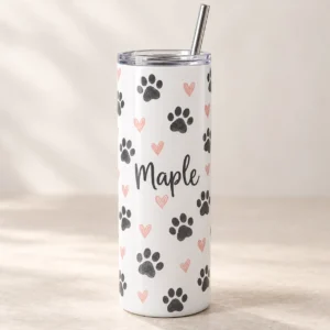 Pawprint Name 20 oz Skinny Tumbler — main design mockup