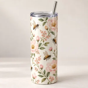 Bee Garden 20 oz Skinny Tumbler — main design mockup