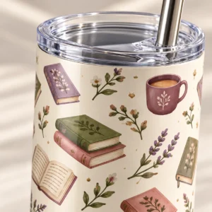 Bookish Morning 20 oz Skinny Tumbler — detail design mockup