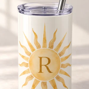 Sunrise Initial 20 oz Skinny Tumbler — detail design mockup