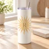 Sunrise Initial 20 oz Skinny Tumbler — lifestyle design mockup