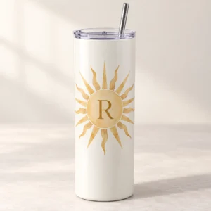 Sunrise Initial 20 oz Skinny Tumbler — main design mockup