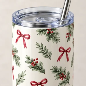 Holiday Ribbon 20 oz Skinny Tumbler — detail design mockup