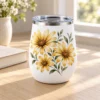 Golden Daisy 12 oz Wine Tumbler — lifestyle design mockup