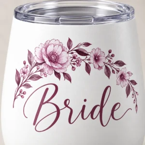 Bride Bloom 12 oz Wine Tumbler — detail design mockup