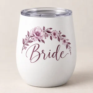 Bride Bloom 12 oz Wine Tumbler — main design mockup
