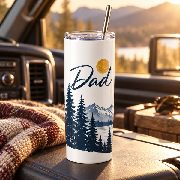 Father Pines 20 oz Skinny Tumbler — cat tile dad grandpa tumblers design illustration