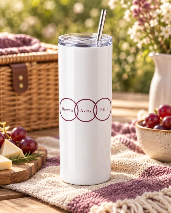 Family Circle 20 oz Skinny Tumbler — cat tile family tumblers design illustration