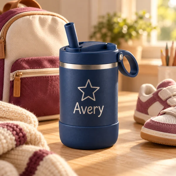 School Star 12 oz Kids Name Tumbler — cat tile kids tumblers design illustration