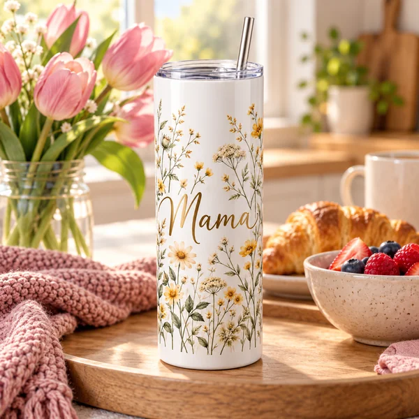 Mama Meadow 20 oz Skinny Tumbler — cat tile mothers day tumblers design illustration