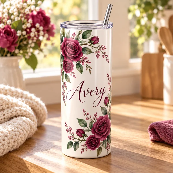 Rose Name 20 oz Skinny Tumbler — cat tile skinny tumblers design illustration
