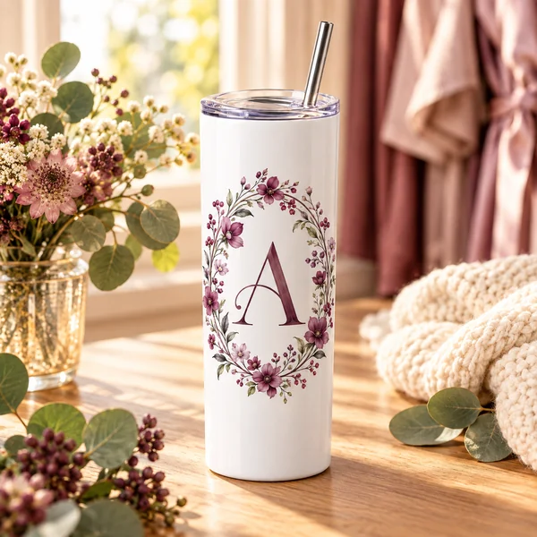 Bridal Initial 20 oz Skinny Tumbler — cat tile wedding bridal tumblers design illustration