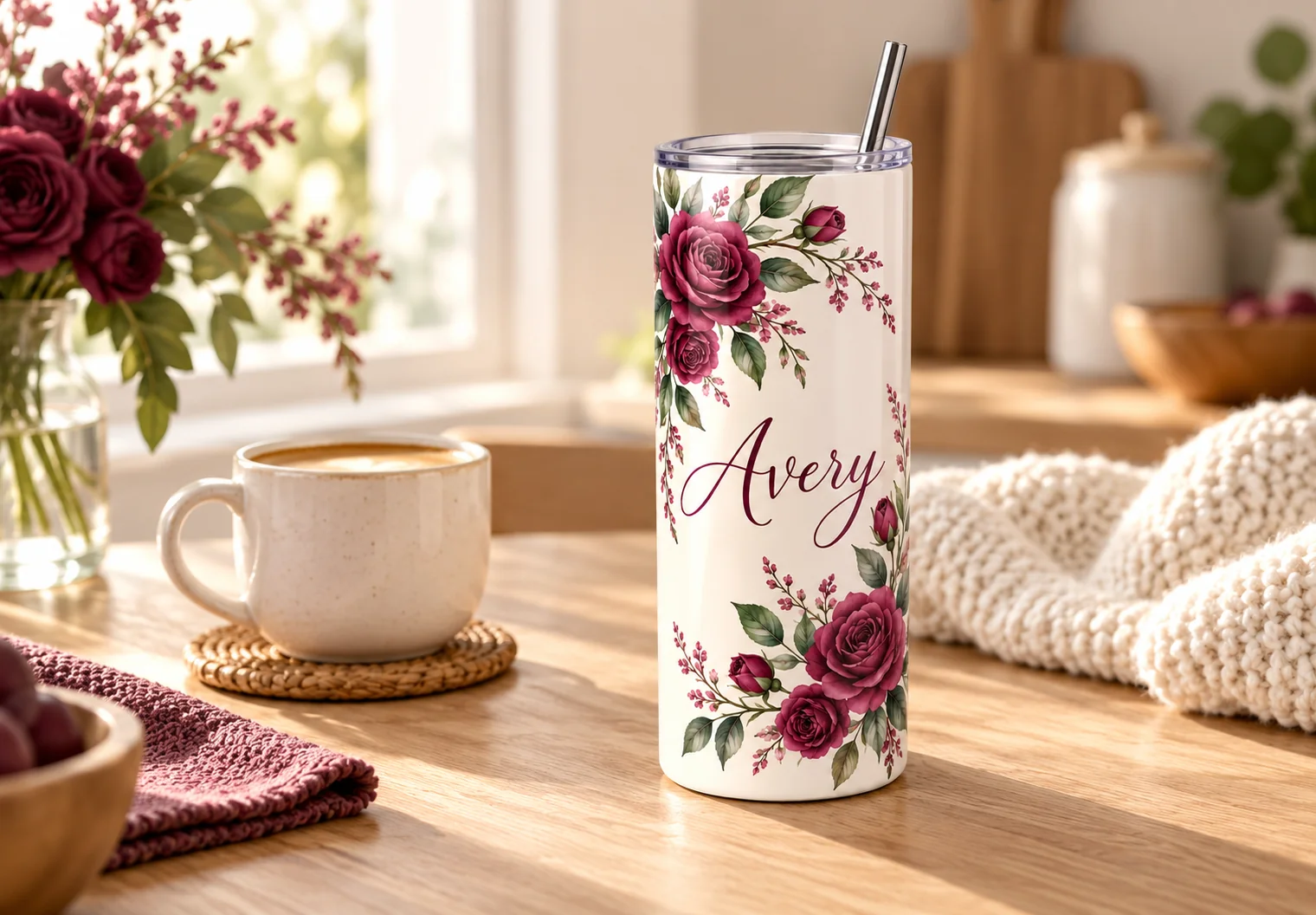 Rose Name 20 oz Skinny Tumbler — home hero design illustration