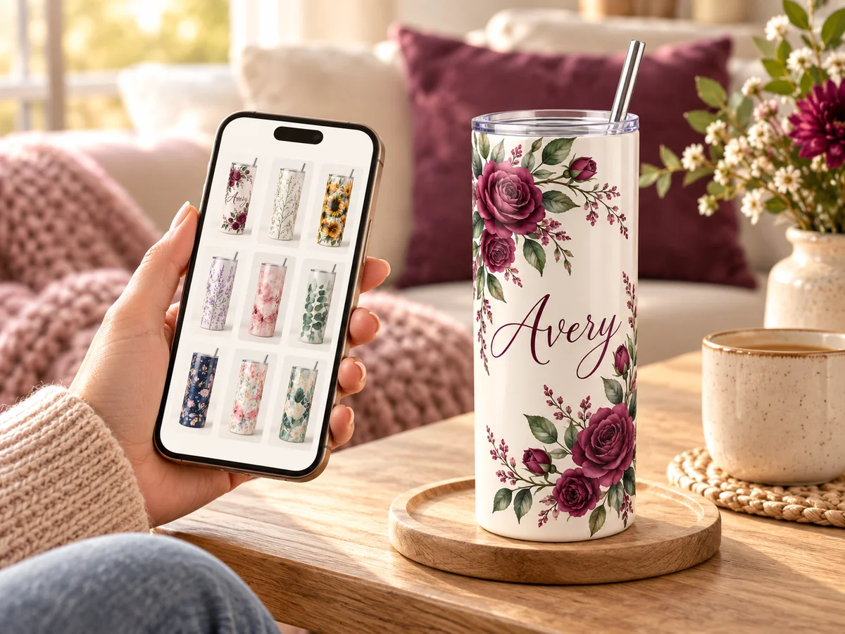 Rose Name 20 oz Skinny Tumbler — home step 1 design illustration
