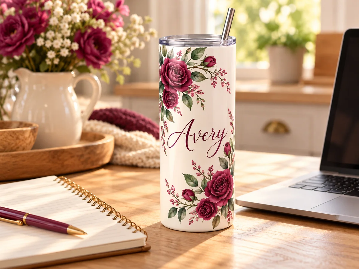 Rose Name 20 oz Skinny Tumbler — home step 2 design illustration