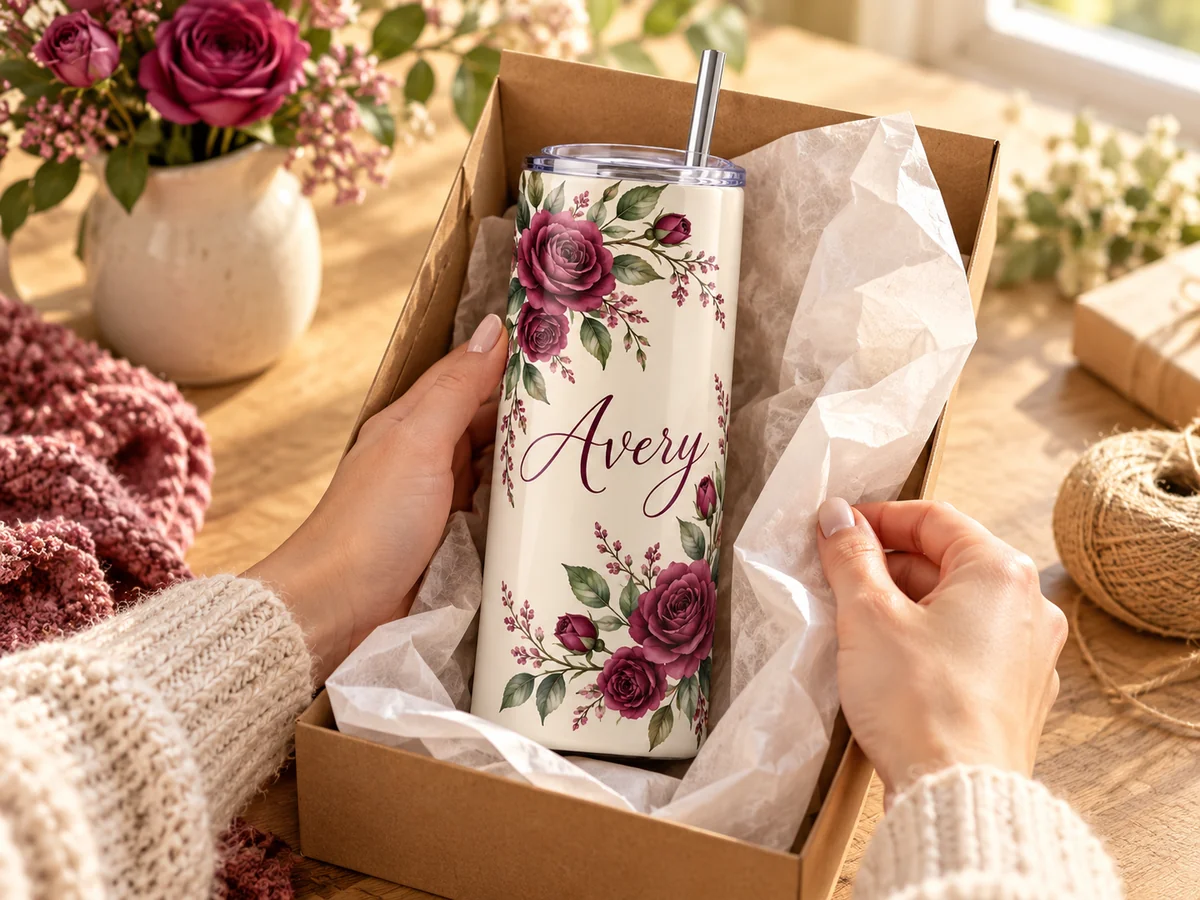 Rose Name 20 oz Skinny Tumbler — home step 3 design illustration